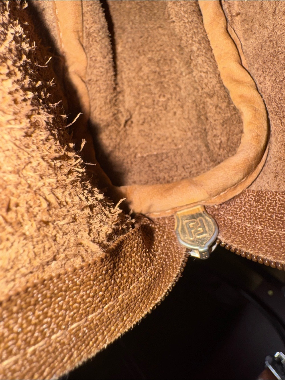 Fendi Tan Leather Tote with Croc Trim and Medallion - Picture 9 of 16